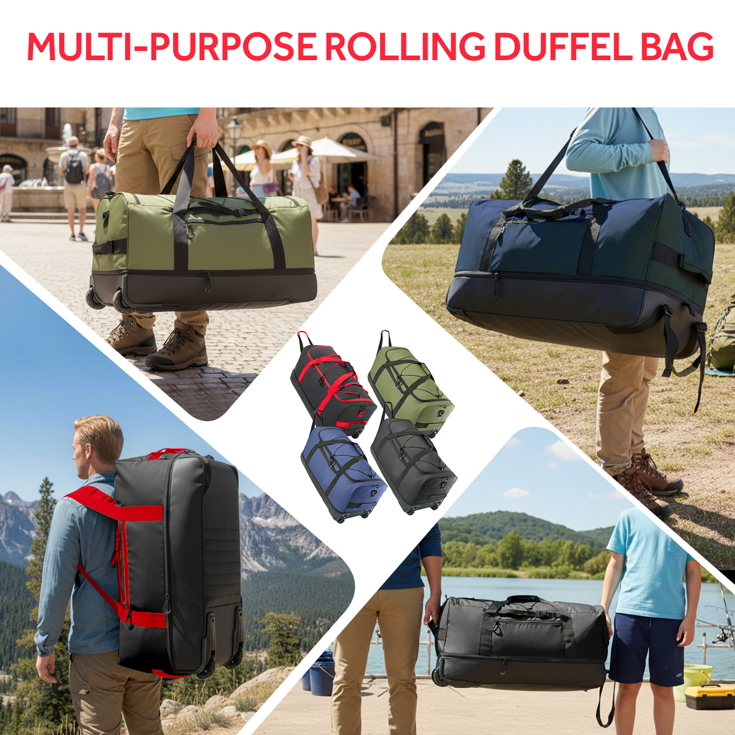 Fegat Foldable Rolling Duffel Bag,30'' Travel Duffel Bag Expandable 100L-120L Heavy Loads Design,Large Waterproof Wheeled Bag for Travel with Straps & Lock