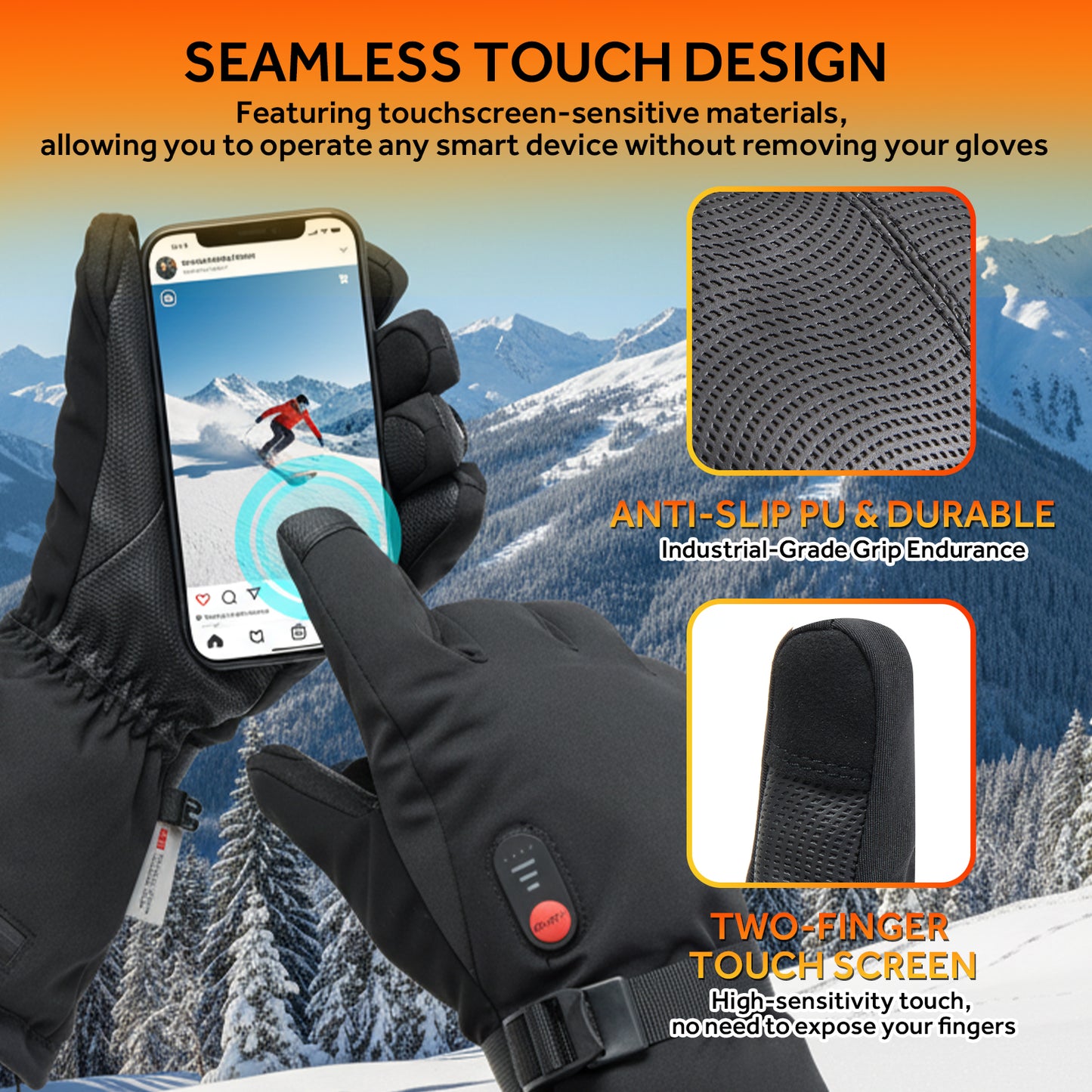 Lobmouse Heated Gloves for Men Women,7.4V Rechargeable Electric Fast Heating Warm Gloves,Waterproof Touchscreen Winter Hand Warmer for Work Skiing Motorcycle Cycling Skating