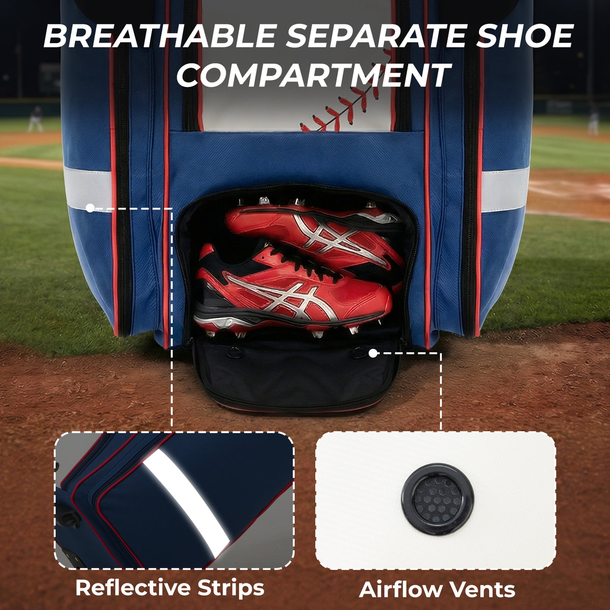 Fegat Rolling Baseball Bag with Wheels,100L Large Softball Bag Catchers Gear Bags for 8 Bats,Equipment Bag with 5 Fence Hooks,Reflective Strip,Shoe Compartment,Holds All Softball Baseball Equipment