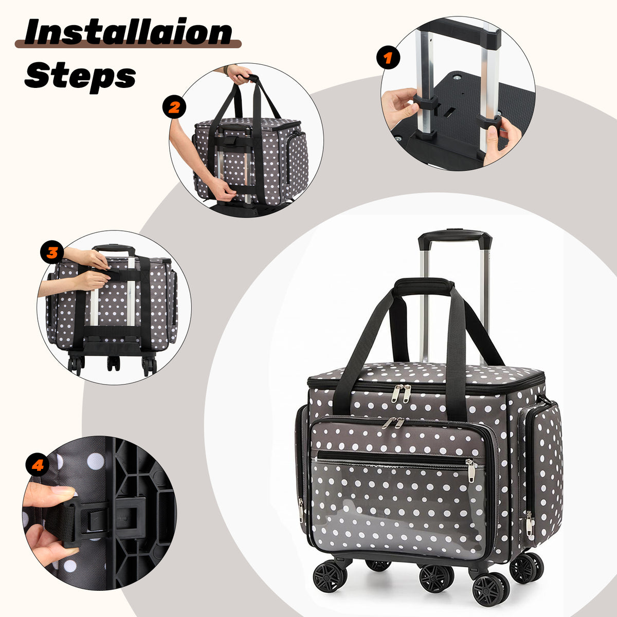 Rolling Craft Bag Sewing Machine Carrying Case,Rolling Organizer Work Bag with Removable Bottom Pad,Trolley Tote Bag on Wheels for Crafter Nurse,Teaching,Office