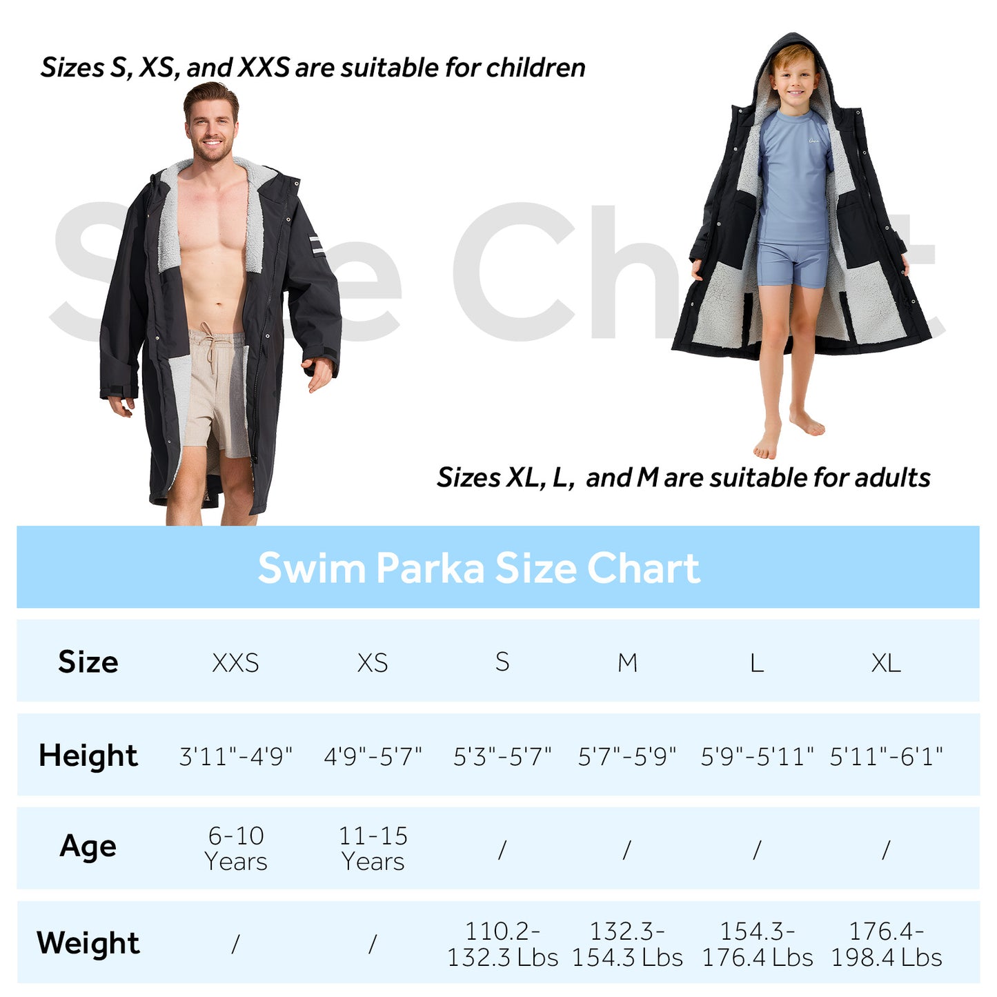 Lobmouse Unisex Swim Parka,Sherpa Fleece Lined Warm Coat,Windproof Waterproof Quick-dry Hooded Swim Jacket,Oversize Surf Poncho Changing Robe Parka for Adult & Kids