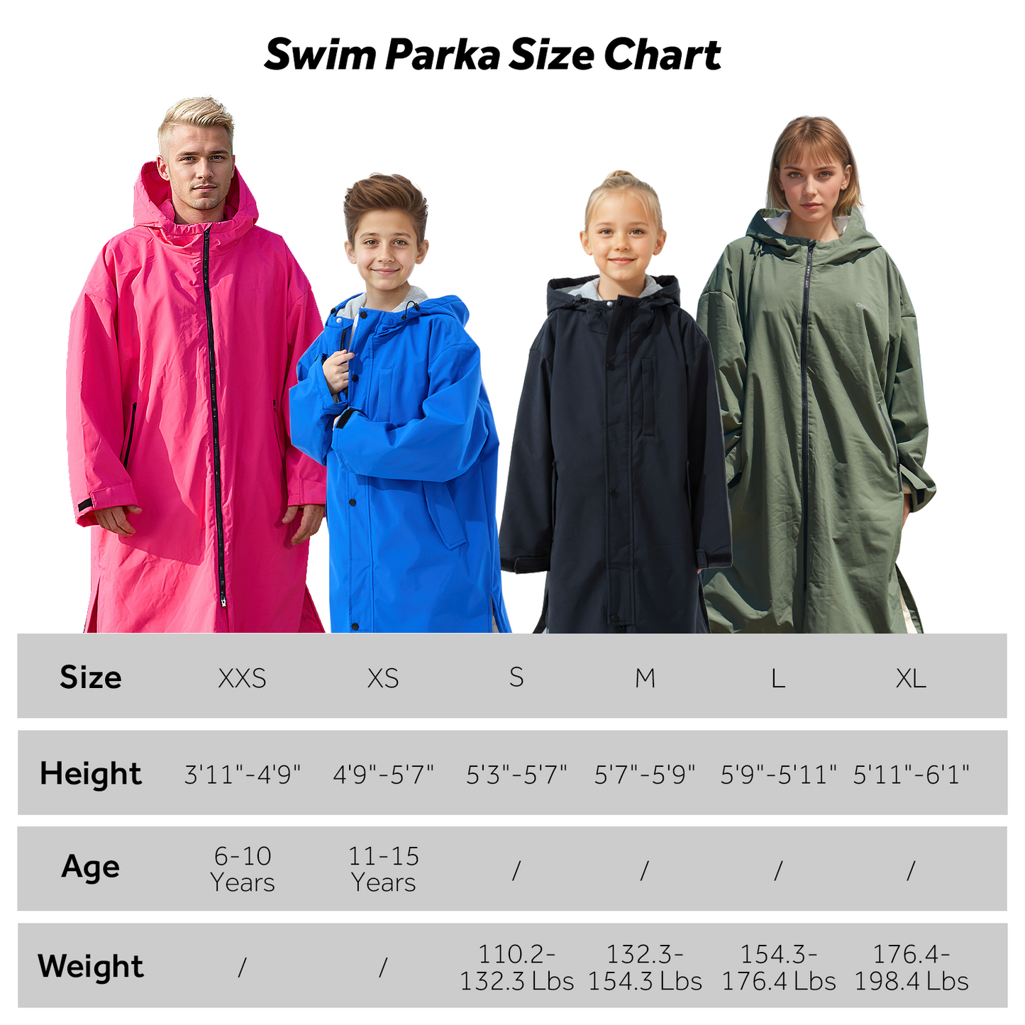 Lobmouse Swim Parka for Adult and Kids,Unisex Fleece Lined Hooded Swim Jacket,Waterproof Windproof Versatile Warm Coat Oversized Bat Wing Changing Poncho for Surfing Swimming