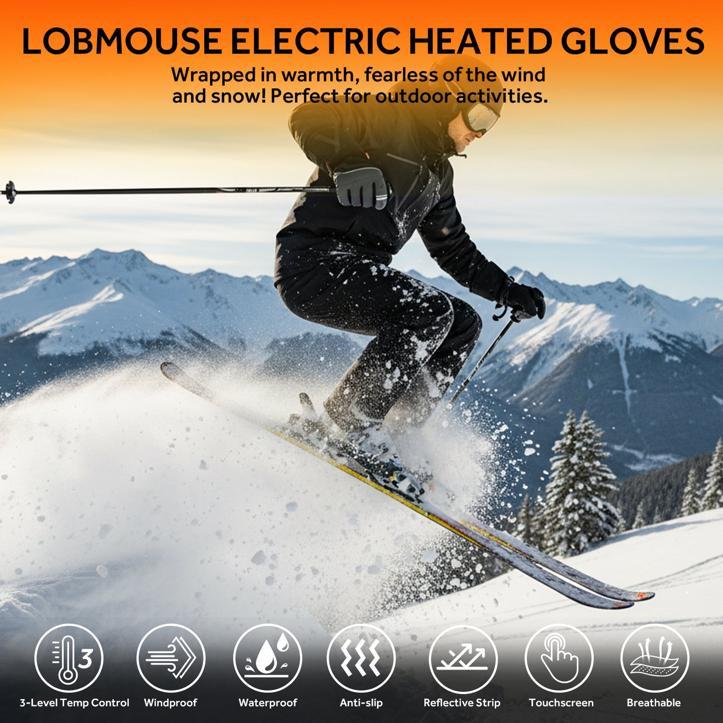 Lobmouse Heated Gloves for Men Women,Electric Rechargeable Waterproof Touchscreen Winter Gloves,2.5-Hour Fast Charging,for Camping, Ski, Fishing,Snowboard