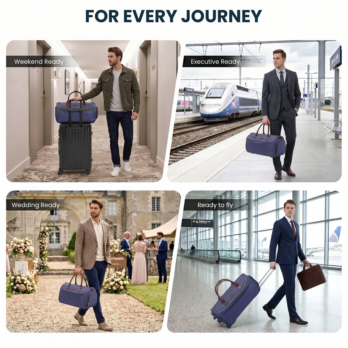 3-in-1 Rolling Garment Bag for Travel,Carry On Suit Travel Bag with Wheels,Shoe Compartment,Detachable Organizer,Wrinkle-Free Duffel Bag for Business Travel Wedding