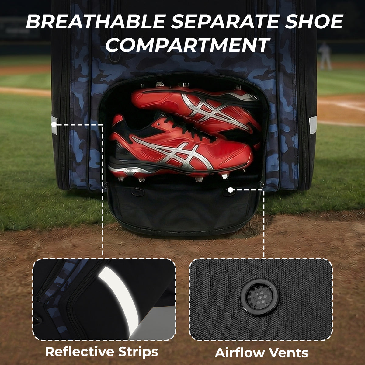 Fegat Rolling Baseball Bag with Wheels,100L Large Softball Bag Catchers Gear Bags for 8 Bats,Equipment Bag with 5 Fence Hooks,Reflective Strip,Shoe Compartment,Holds All Softball Baseball Equipment