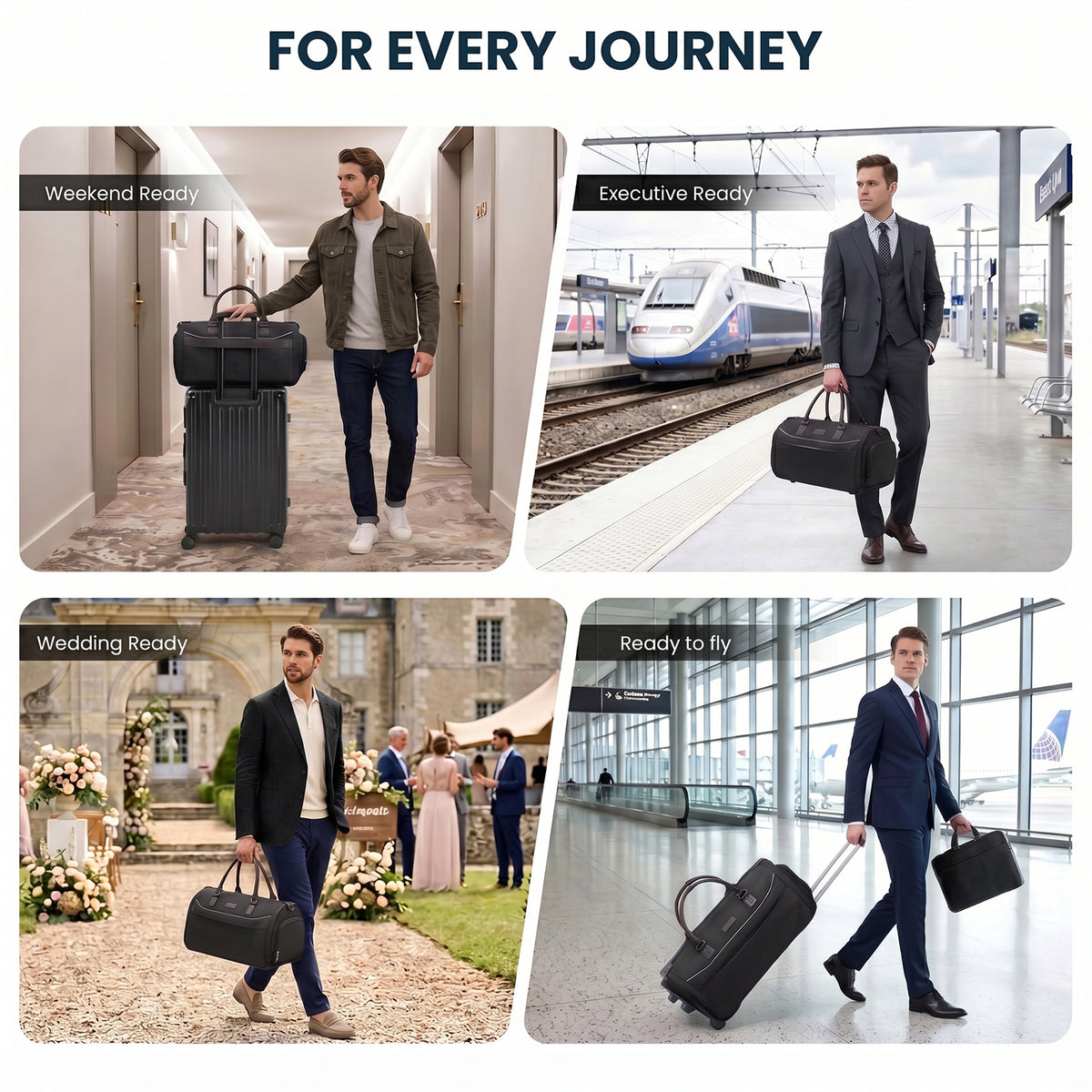 3-in-1 Rolling Garment Bag for Travel,Carry On Suit Travel Bag with Wheels,Shoe Compartment,Detachable Organizer,Wrinkle-Free Duffel Bag for Business Travel Wedding