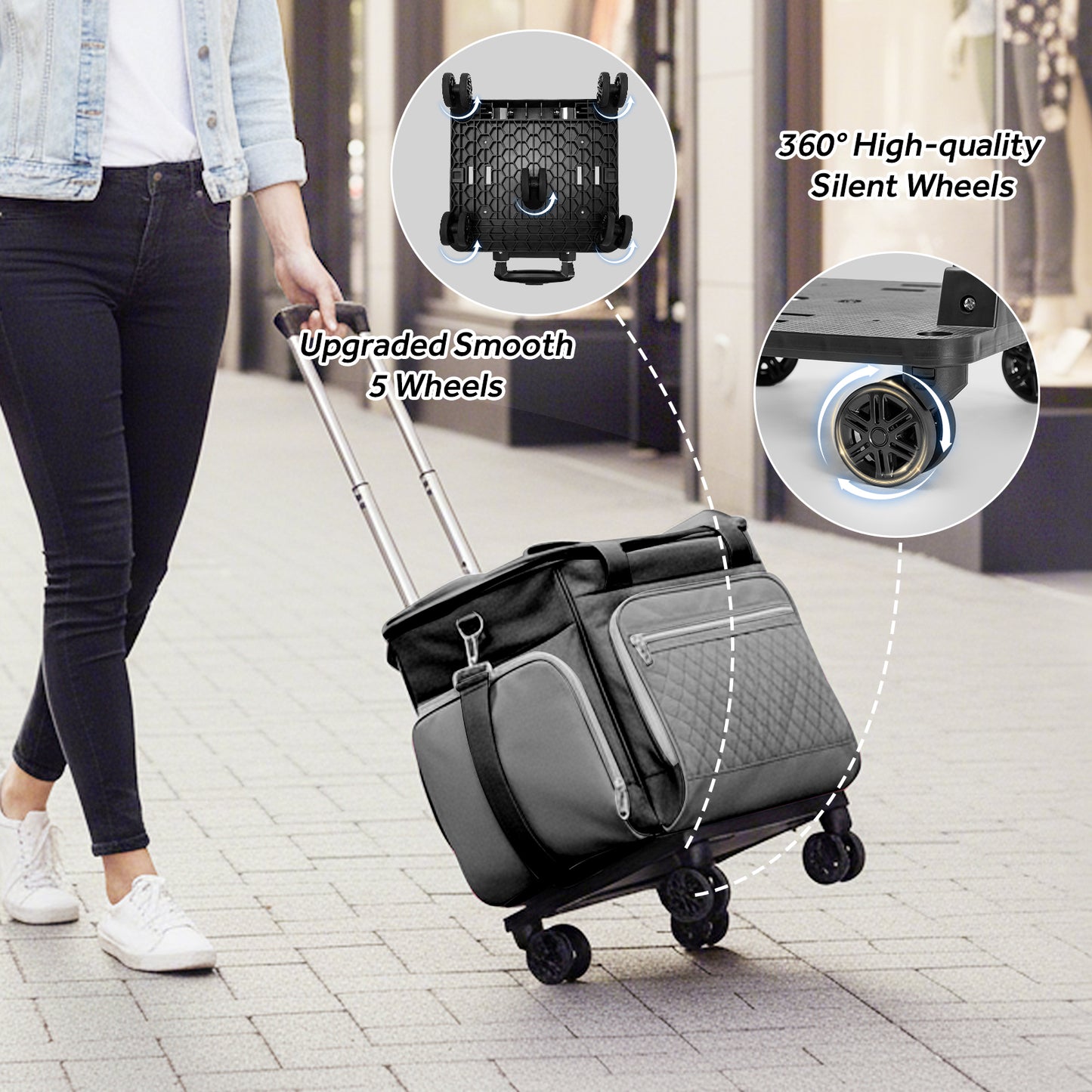 Fegat Rolling Craft Bag,Sewing Machine Tote,Large Sewing Accessories Storage with Wheels,Detachable Rolling Teacher Bag and Transport Tote for Craft,Teaching,Office