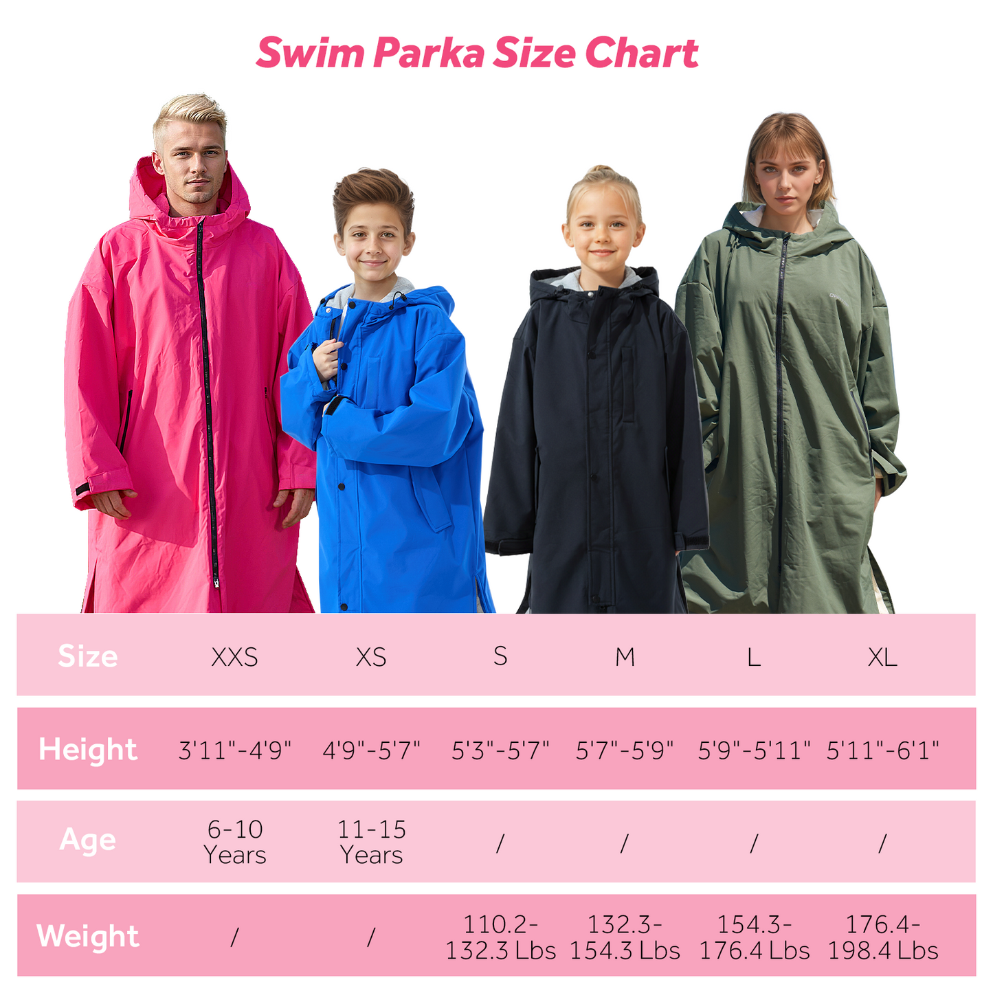 Lobmouse Swim Parka for Adult and Kids,Unisex Fleece Lined Hooded Swim Jacket,Waterproof Windproof Versatile Warm Coat Oversized Bat Wing Changing Poncho for Surfing Swimming