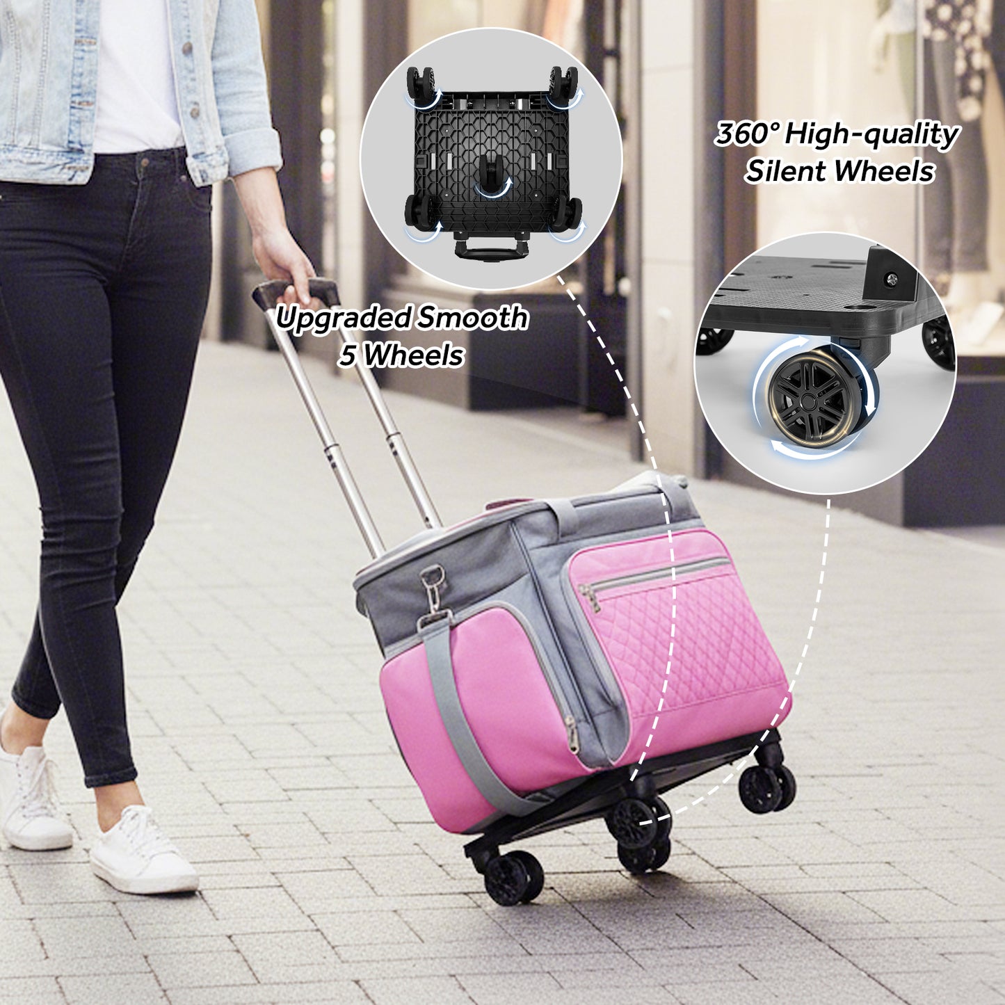 Fegat Rolling Craft Bag,Sewing Machine Tote,Large Sewing Accessories Storage with Wheels,Detachable Rolling Teacher Bag and Transport Tote for Craft,Teaching,Office