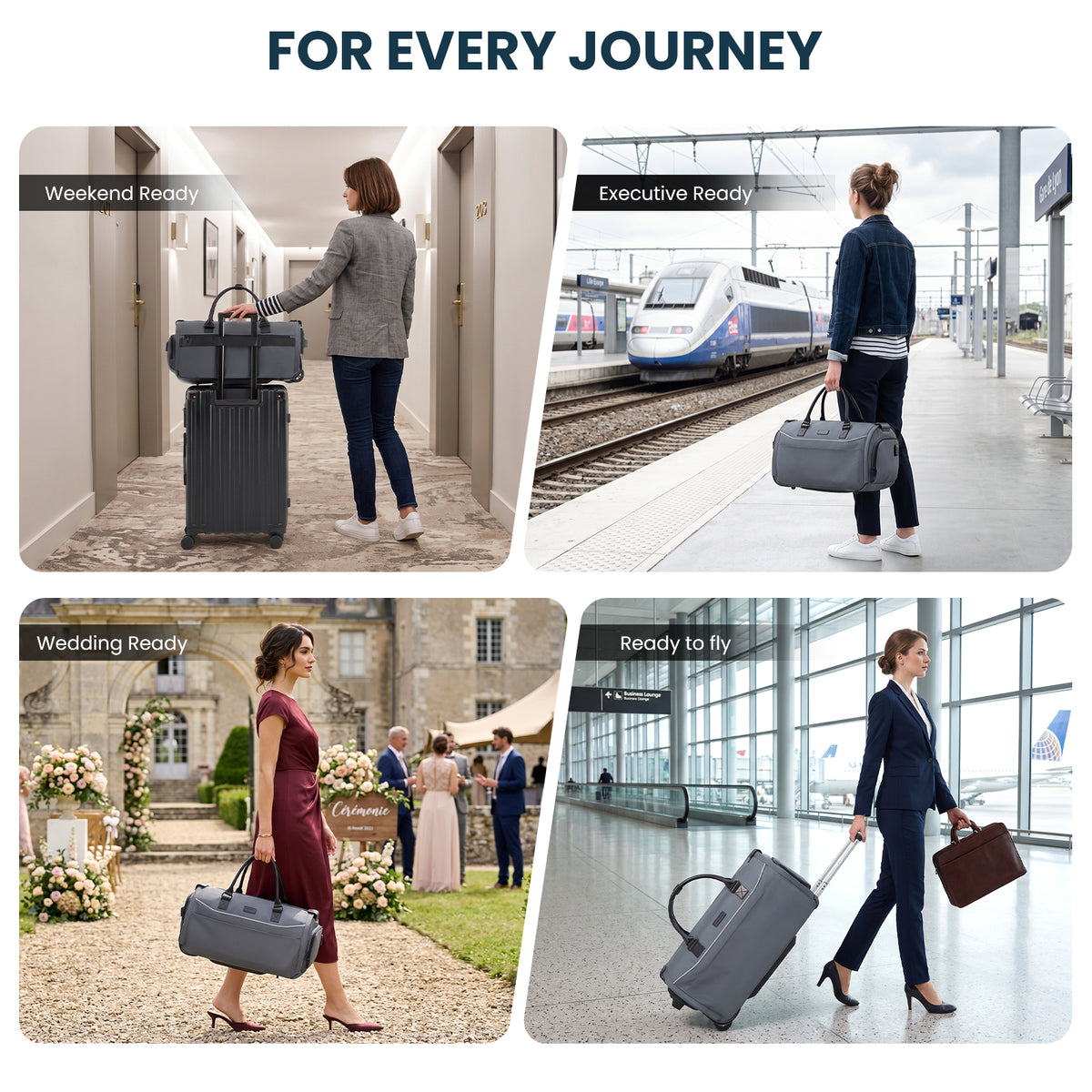 3-in-1 Rolling Garment Bag for Travel,Carry On Suit Travel Bag with Wheels,Shoe Compartment,Detachable Organizer,Wrinkle-Free Duffel Bag for Business Travel Wedding