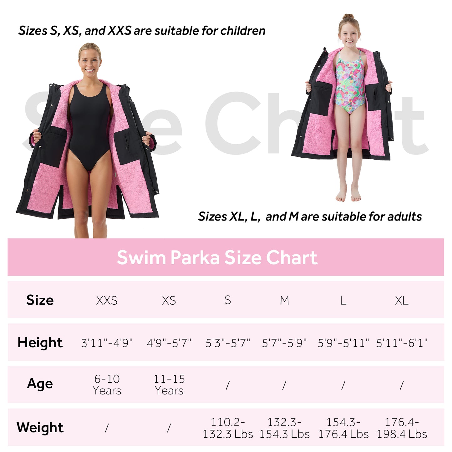 Lobmouse Unisex Swim Parka,Sherpa Fleece Lined Warm Coat,Windproof Waterproof Quick-dry Hooded Swim Jacket,Oversize Surf Poncho Changing Robe Parka for Adult & Kids