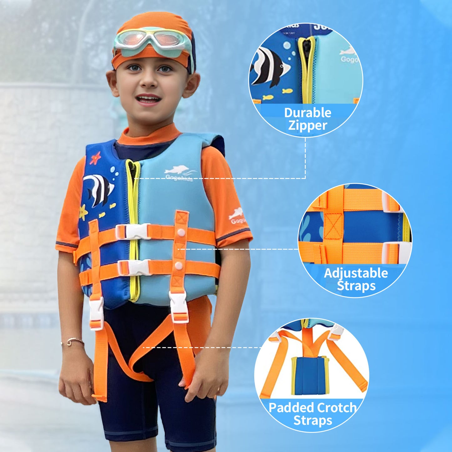 Gogokids Kids Swim Vest Flotation Life Jacket Bouyancy Swimwear with Adjustable Harness,30-50 lbs Pink