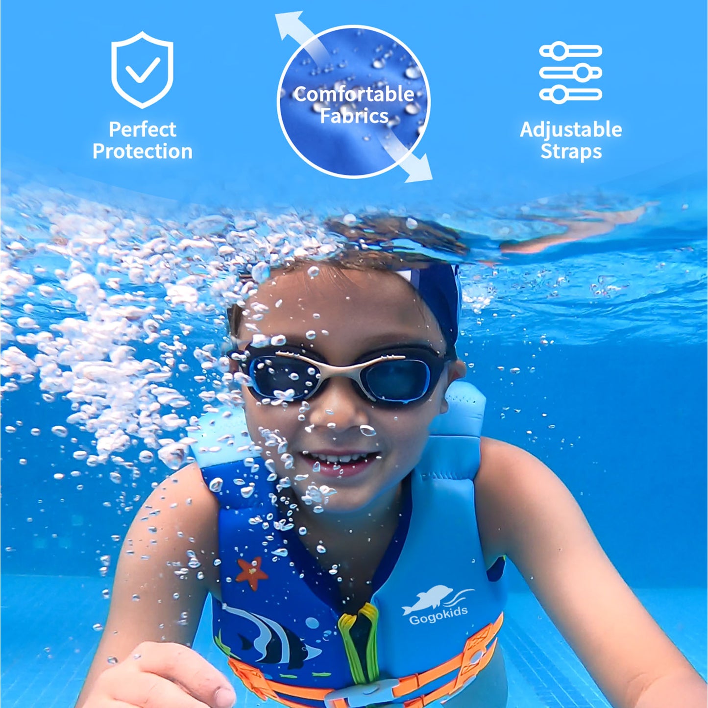 Gogokids Kids Swim Vest Flotation Life Jacket Bouyancy Swimwear with Adjustable Harness,30-50 lbs Pink