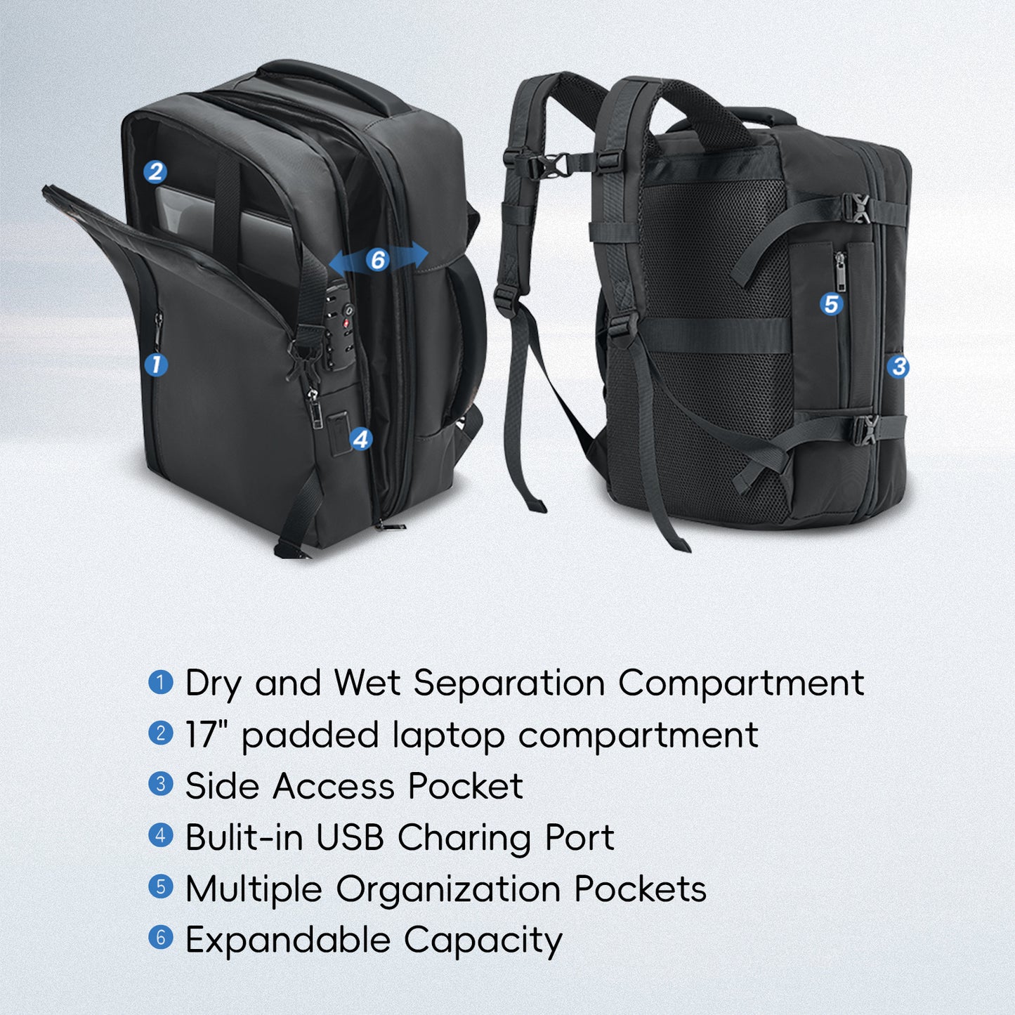 Fegat Vacuum Backpack for Travel,60L Expandable Compression Bag with Pump & TSA Lock,Vacuum Seal Backpack Flight Approved,Airbag Personal Item Carry on Backpacks for Travel Business