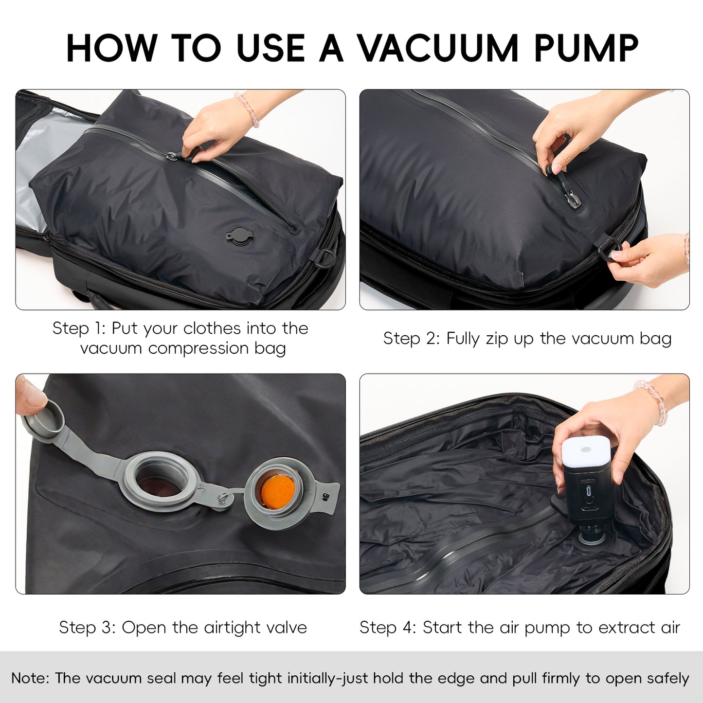 Fegat Vacuum Backpack for Travel,60L Expandable Compression Bag with Pump & TSA Lock,Vacuum Seal Backpack Flight Approved,Airbag Personal Item Carry on Backpacks for Travel Business