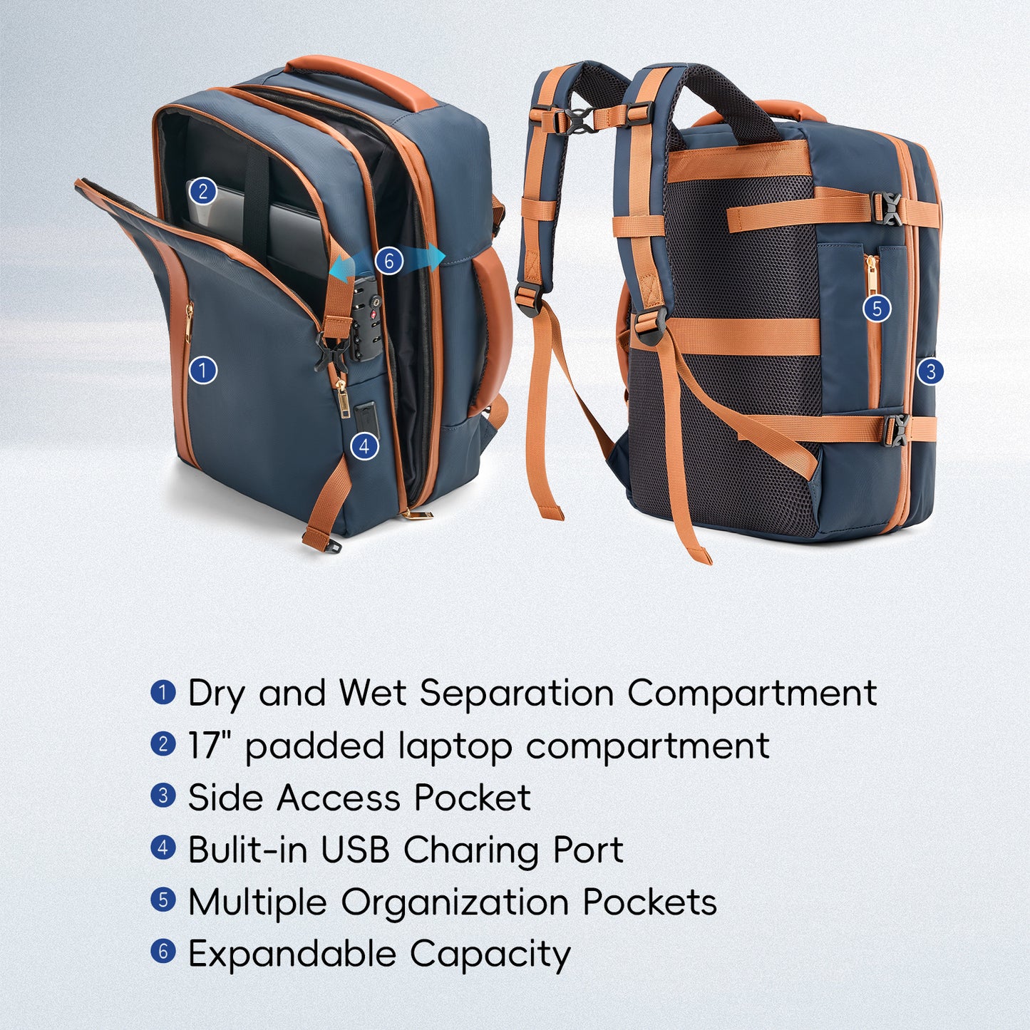 Fegat Vacuum Backpack for Travel,60L Expandable Compression Bag with Pump & TSA Lock,Vacuum Seal Backpack Flight Approved,Airbag Personal Item Carry on Backpacks for Travel Business