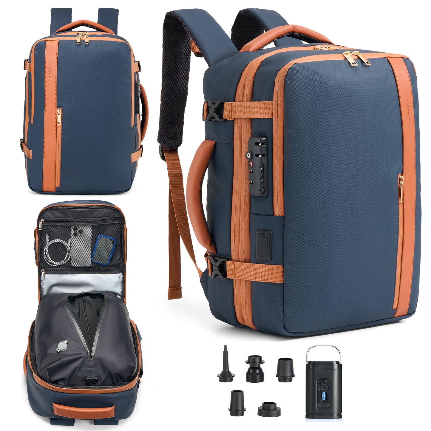 Fegat Vacuum Backpack for Travel,60L Expandable Compression Bag with Pump & TSA Lock,Vacuum Seal Backpack Flight Approved,Airbag Personal Item Carry on Backpacks for Travel Business