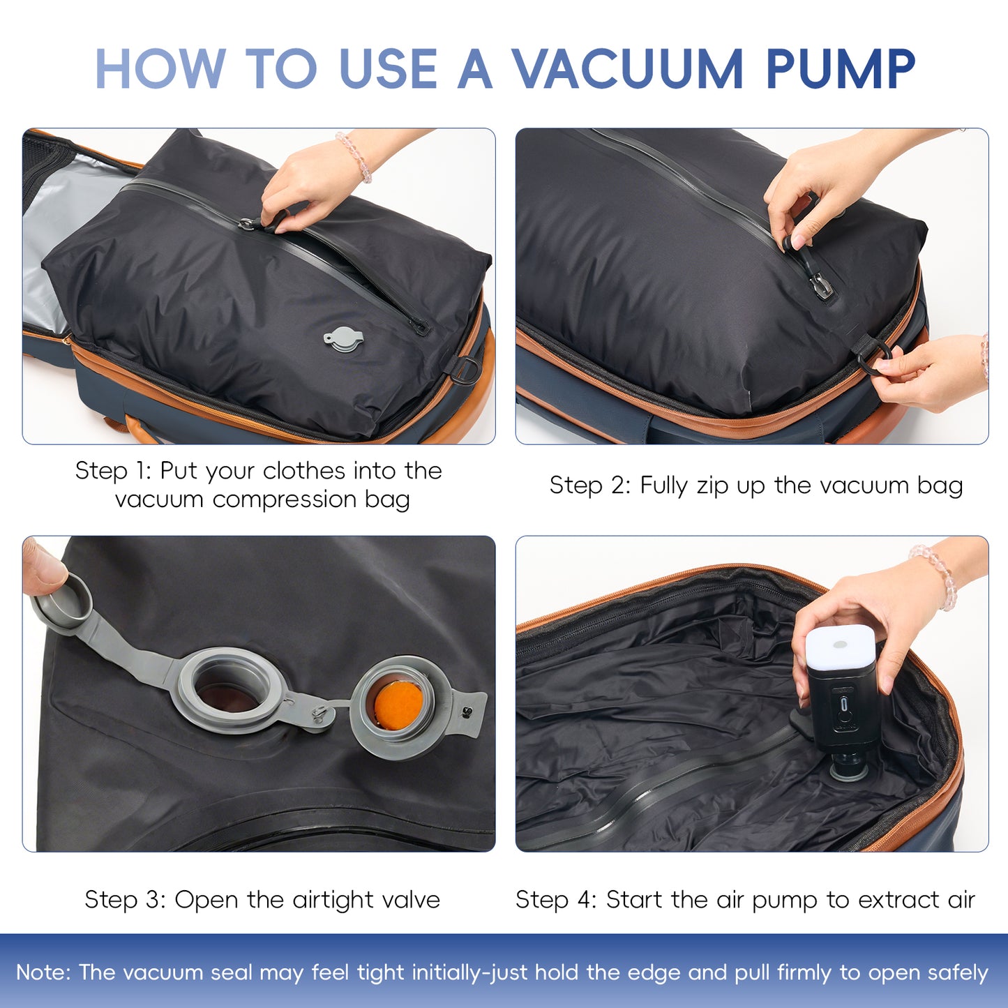 Fegat Vacuum Backpack for Travel,60L Expandable Compression Bag with Pump & TSA Lock,Vacuum Seal Backpack Flight Approved,Airbag Personal Item Carry on Backpacks for Travel Business