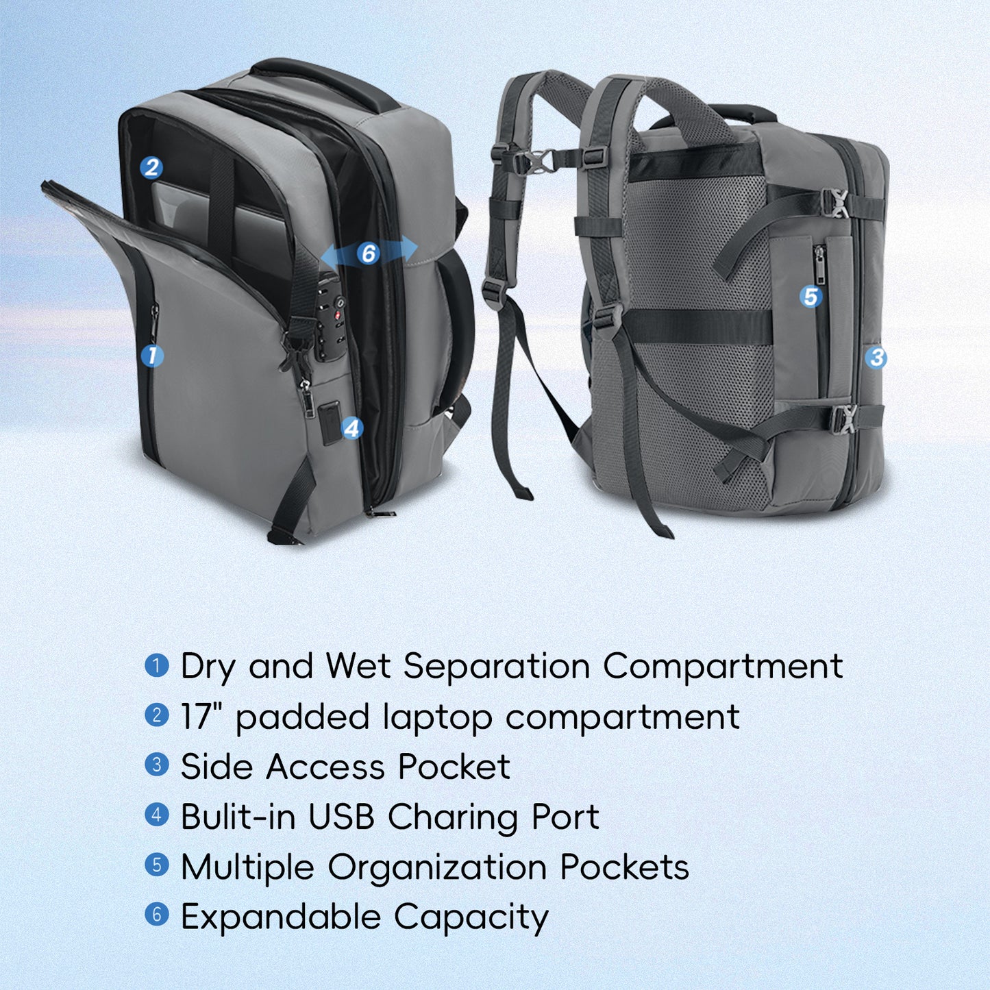 Fegat Vacuum Backpack for Travel,60L Expandable Compression Bag with Pump & TSA Lock,Vacuum Seal Backpack Flight Approved,Airbag Personal Item Carry on Backpacks for Travel Business