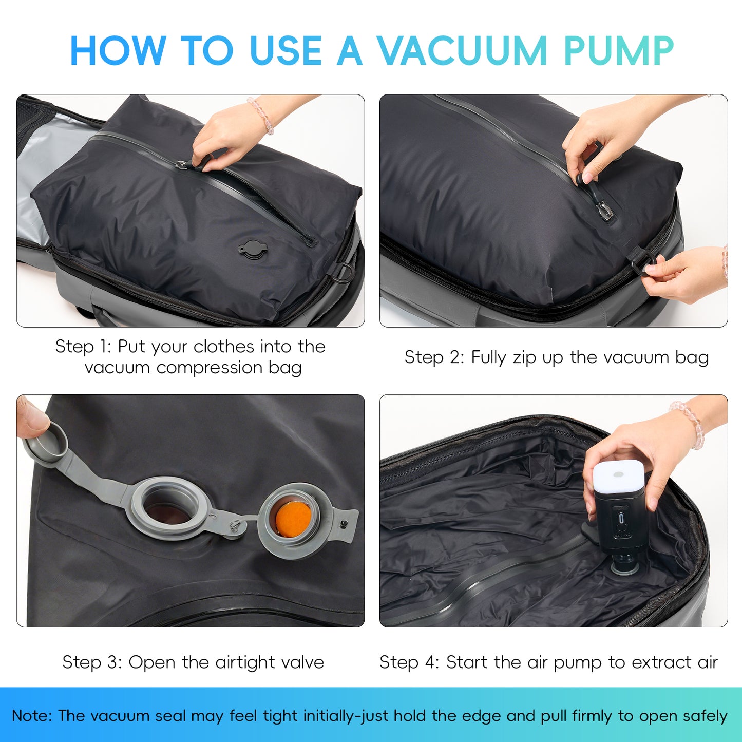 Fegat Vacuum Backpack for Travel,60L Expandable Compression Bag with Pump & TSA Lock,Vacuum Seal Backpack Flight Approved,Airbag Personal Item Carry on Backpacks for Travel Business