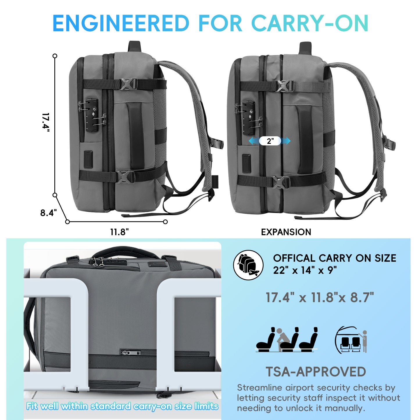Fegat Vacuum Backpack for Travel,60L Expandable Compression Bag with Pump & TSA Lock,Vacuum Seal Backpack Flight Approved,Airbag Personal Item Carry on Backpacks for Travel Business
