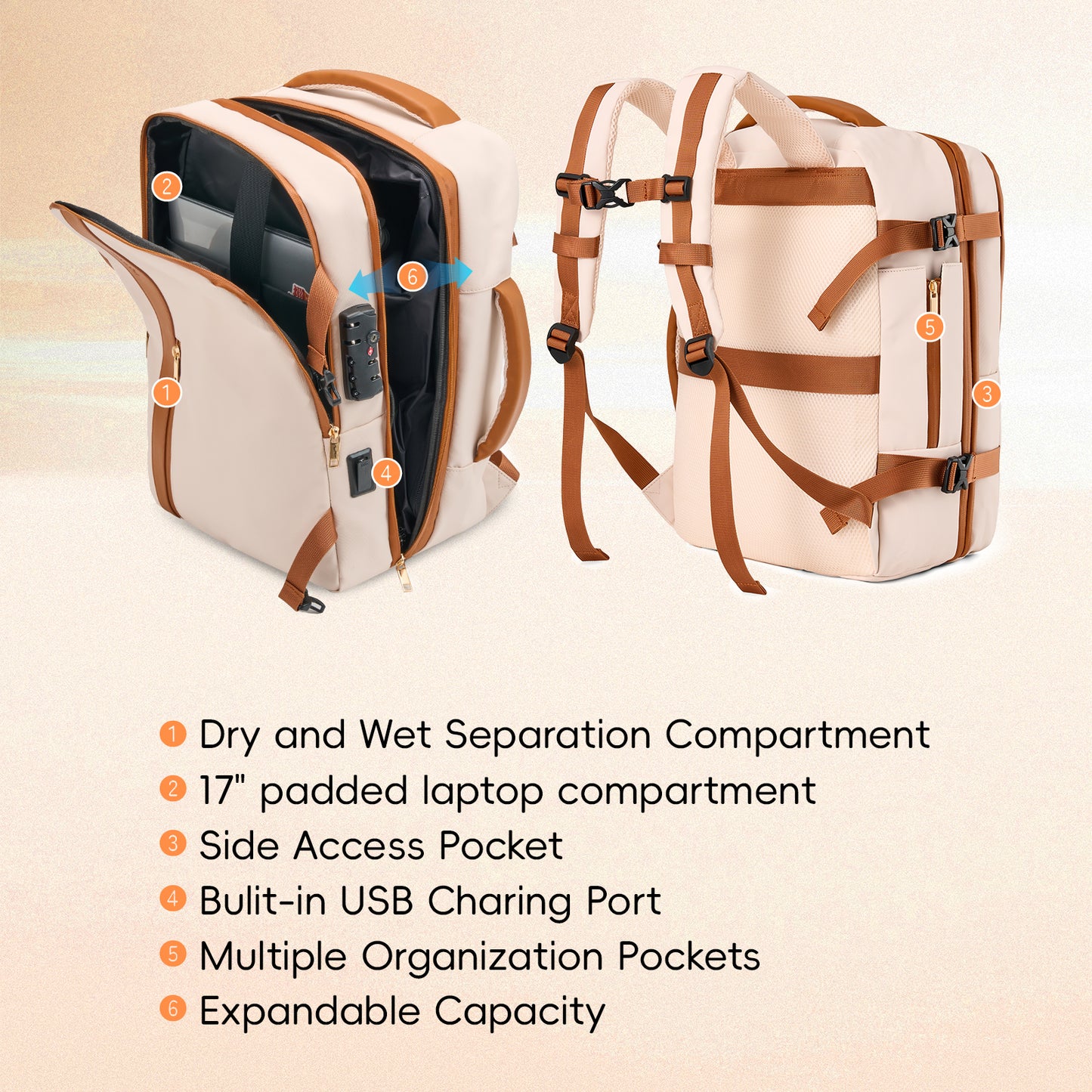 Fegat Vacuum Backpack for Travel,60L Expandable Compression Bag with Pump & TSA Lock,Vacuum Seal Backpack Flight Approved,Airbag Personal Item Carry on Backpacks for Travel Business