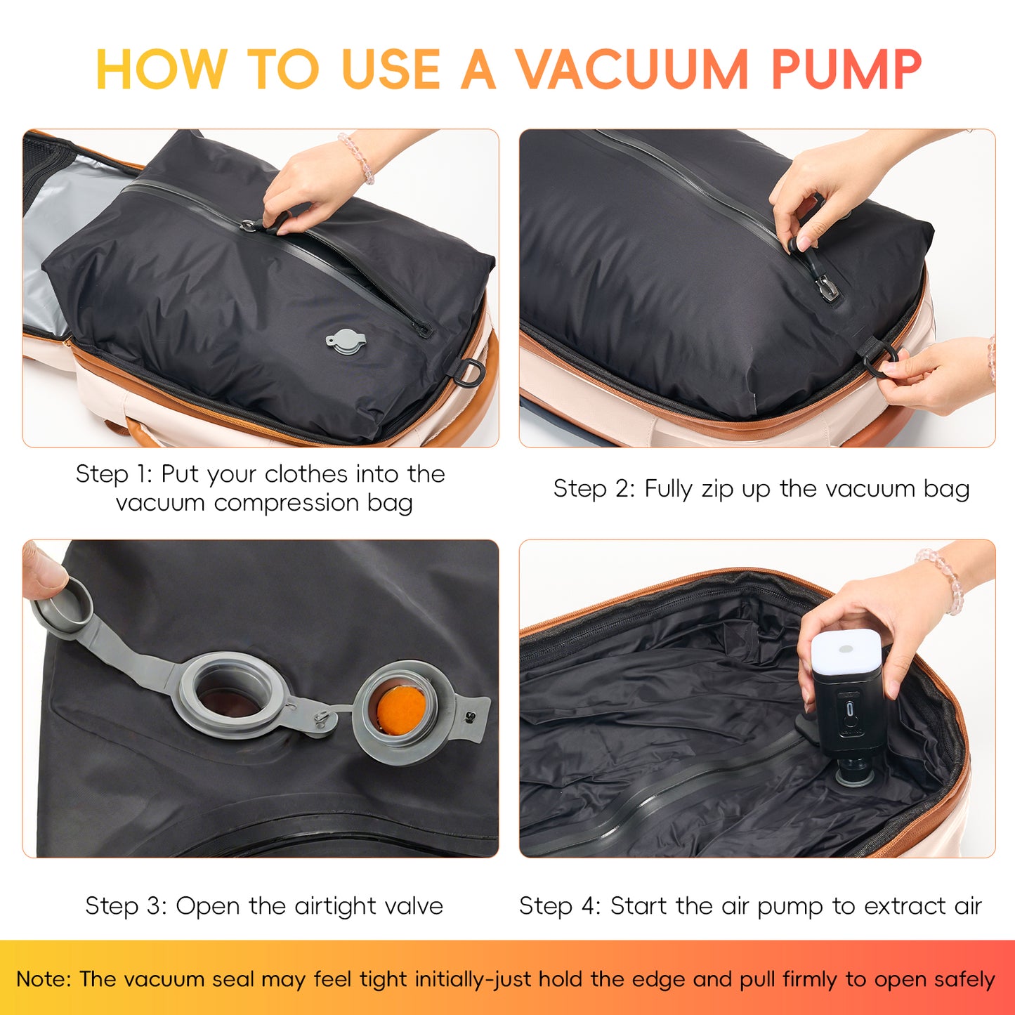 Fegat Vacuum Backpack for Travel,60L Expandable Compression Bag with Pump & TSA Lock,Vacuum Seal Backpack Flight Approved,Airbag Personal Item Carry on Backpacks for Travel Business