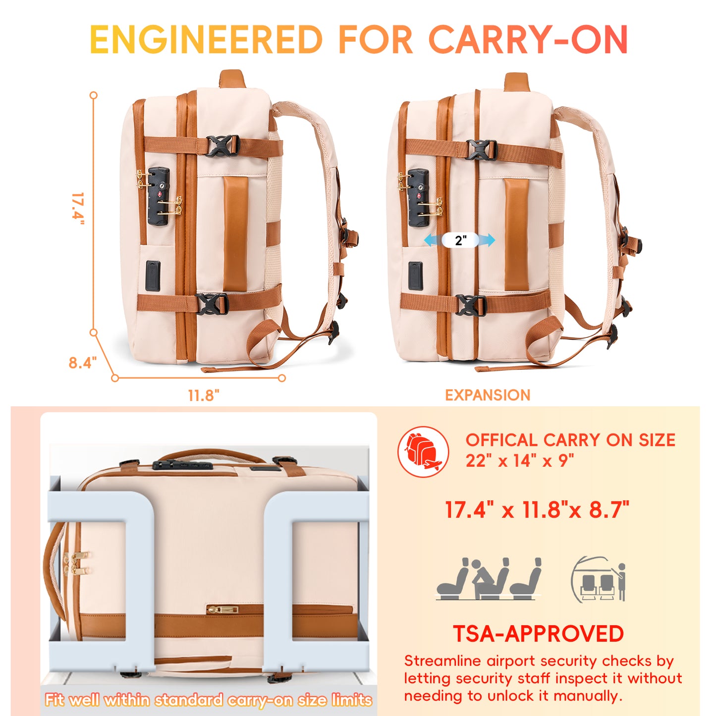 Fegat Vacuum Backpack for Travel,60L Expandable Compression Bag with Pump & TSA Lock,Vacuum Seal Backpack Flight Approved,Airbag Personal Item Carry on Backpacks for Travel Business