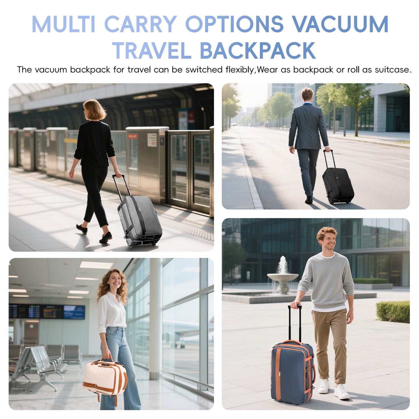 Fegat Rolling Vacuum Travel Backpack, 70L Expandable Compression Bag with Vacuum Pump,TSA Lock,Waterproof Carry on Luggage Vacuum Seal Backpacks Flight Approved for Travel Business Casual