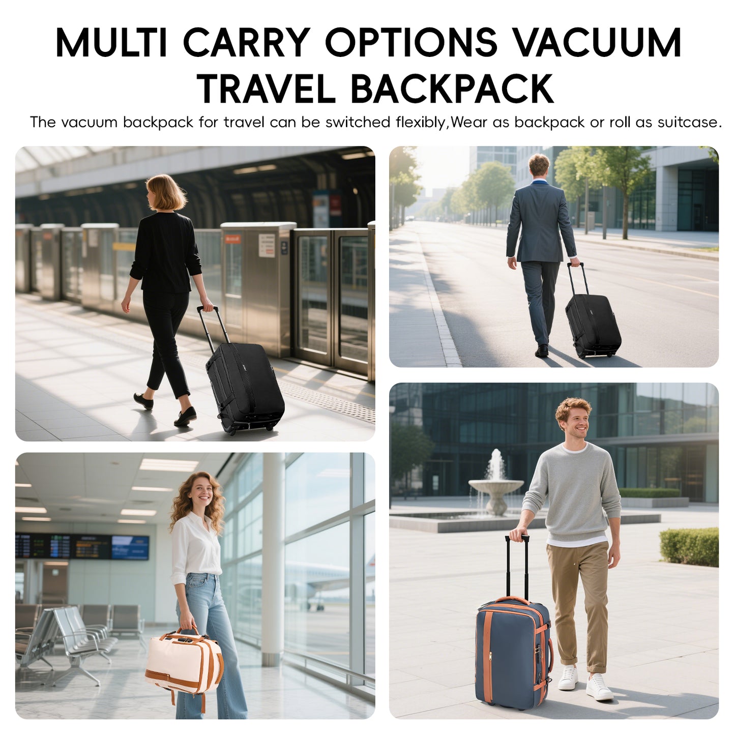 Fegat Rolling Vacuum Travel Backpack, 70L Expandable Compression Bag with Vacuum Pump,TSA Lock,Waterproof Carry on Luggage Vacuum Seal Backpacks Flight Approved for Travel Business Casual