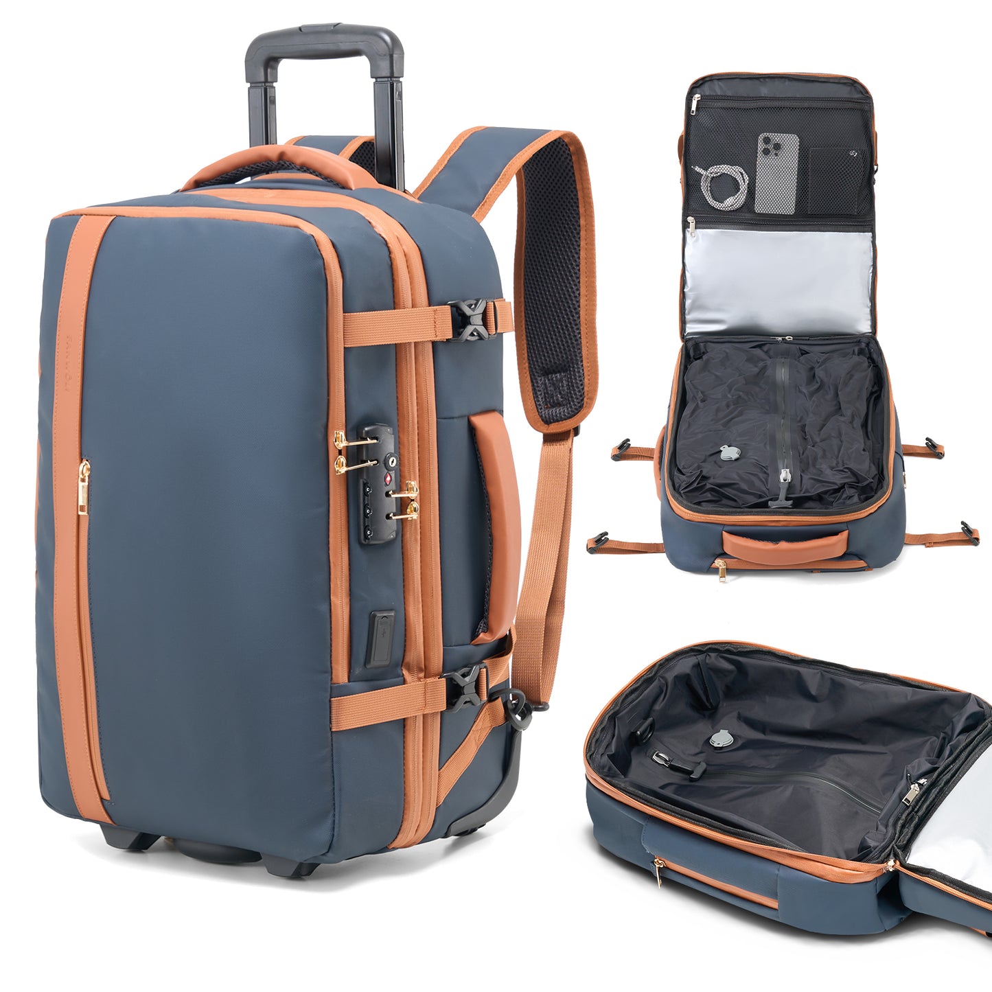 Fegat Rolling Vacuum Travel Backpack, 70L Expandable Compression Bag with Vacuum Pump,TSA Lock,Waterproof Carry on Luggage Vacuum Seal Backpacks Flight Approved for Travel Business Casual
