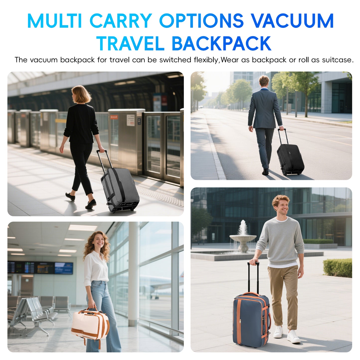 Fegat Rolling Vacuum Travel Backpack, 70L Expandable Compression Bag with Vacuum Pump,TSA Lock,Waterproof Carry on Luggage Vacuum Seal Backpacks Flight Approved for Travel Business Casual