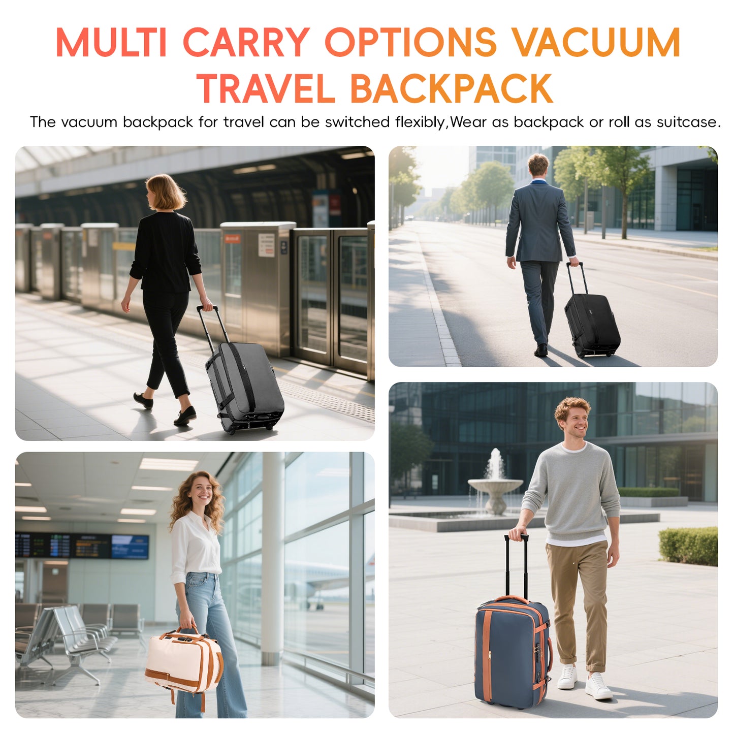 Fegat Rolling Vacuum Travel Backpack, 70L Expandable Compression Bag with Vacuum Pump,TSA Lock,Waterproof Carry on Luggage Vacuum Seal Backpacks Flight Approved for Travel Business Casual