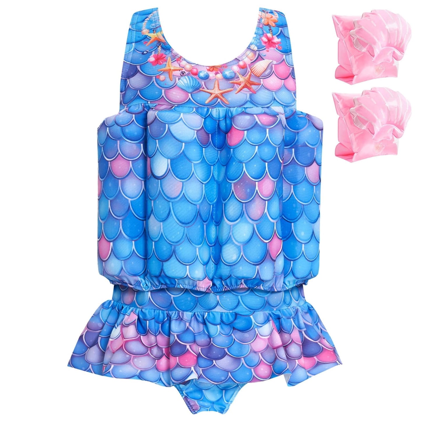 Koorium Baby Girls Flotation Swimsuit with Detachable Arm Floaties ¨C UPF 50+ Quick-Dry One-Piece Toddler Swim Vest, Swimwear with Floatation for Pool & Beach