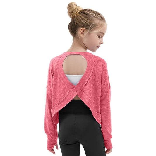 Girls Athletic Shirts Long Sleeve Open Back Tops Active Sports Yoga Workout Crop Girls Tops Size 10-12