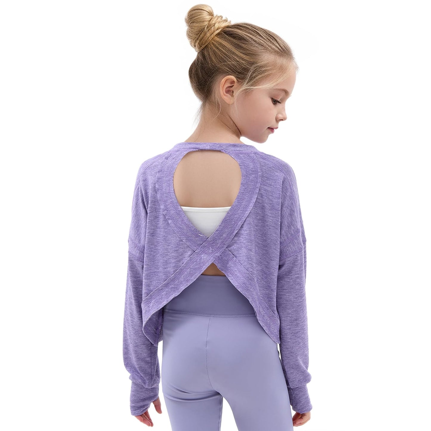 Girls Athletic Shirts Long Sleeve Open Back Tops Active Sports Yoga Workout Crop Teen Girl Tops Girls Shirts Size 7-8