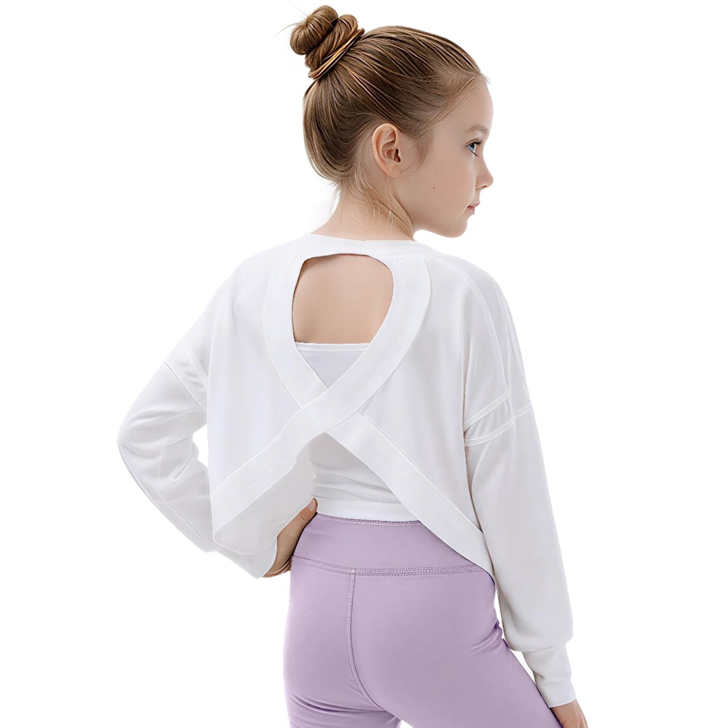 Girls Athletic Tops Long Sleeve Open Back Tops Active Sports Yoga Workout Crop Shirts for Girls 5-14