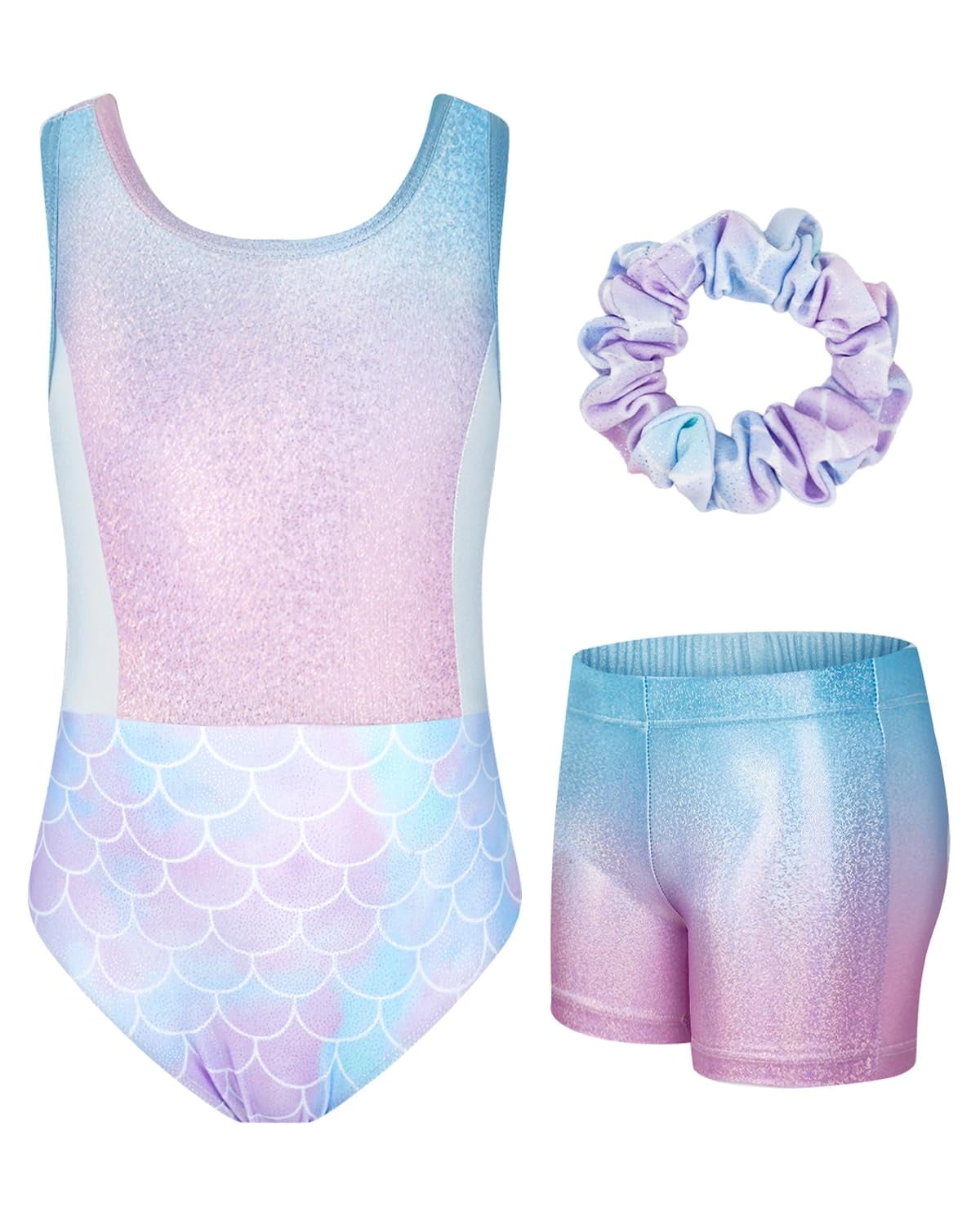 Gymnastics Leotards for Girls with Cross Back,Sparkly Dance Unitards with Shorts Biketards Outfit for 3-12 Years