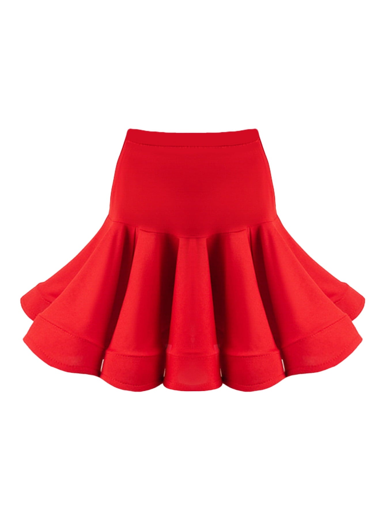 Girls Latin Dance Skirt with Built - in Shorts, Red Flared Hem Skirt for Dance Practice & Performance