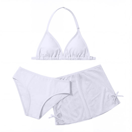 Girls Swimsuits with Cover Up Skirt 3 Piece Halter Triangle Bathing Suits Bikini Set for Size 5-13