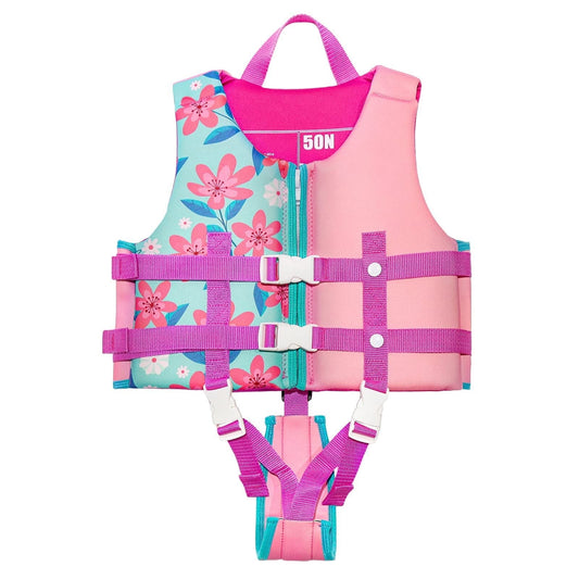 Gogokids Kids Swim Vest Toddlers Floaties Life Jacket with Adjustable Safety Strap for Boys Girls Swimming Beach Water Sport Learning, 30-50 lbs/7-9 years, Pink