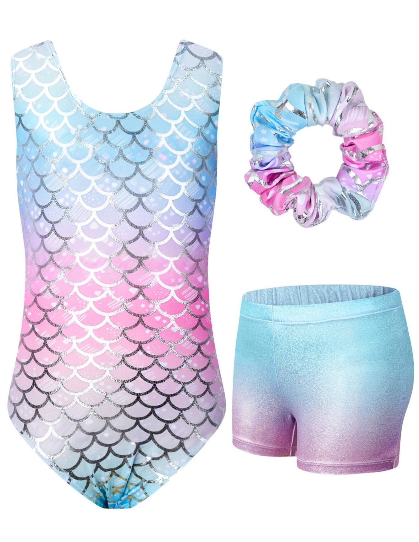 Gymnastics Leotards for Girls,Sleeveless Sparkly Dance Biketards with Shorts Ballet Tumbling Outfit for 3-12 Years