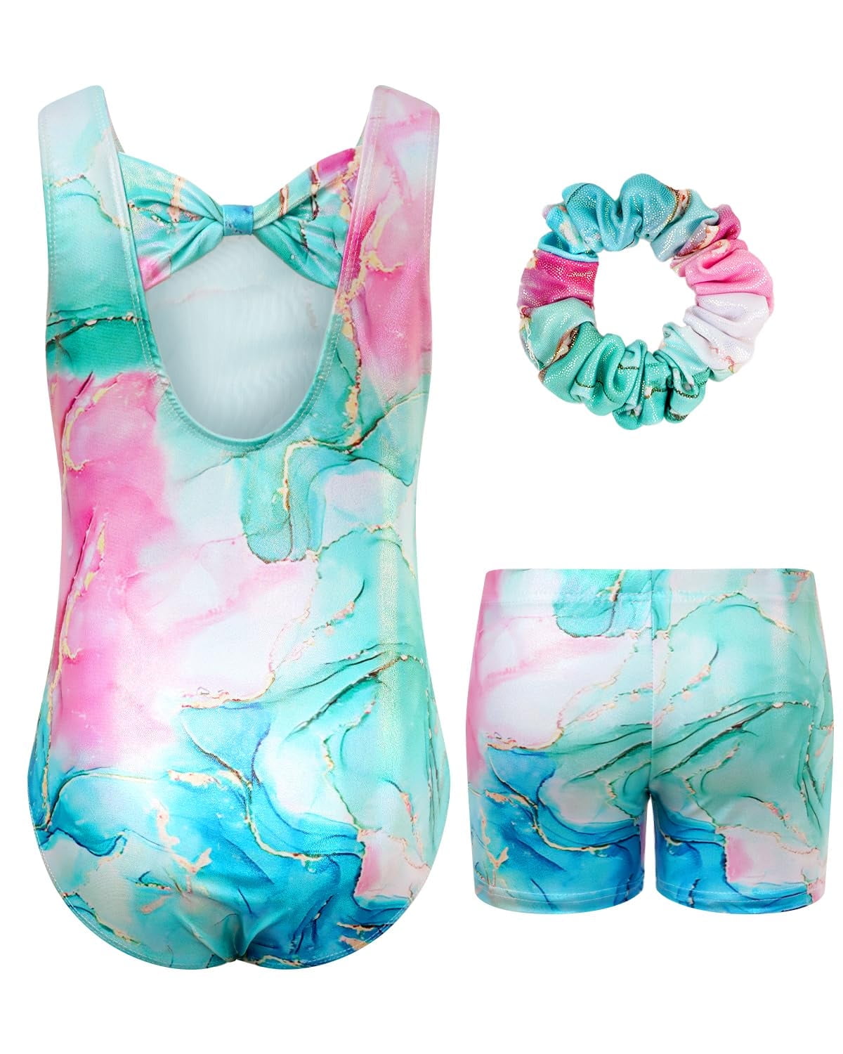 Gymnastics Leotards for Girls,Sleeveless Sparkly Dance Biketards with Shorts Ballet Tumbling Outfit for 3-12 Years