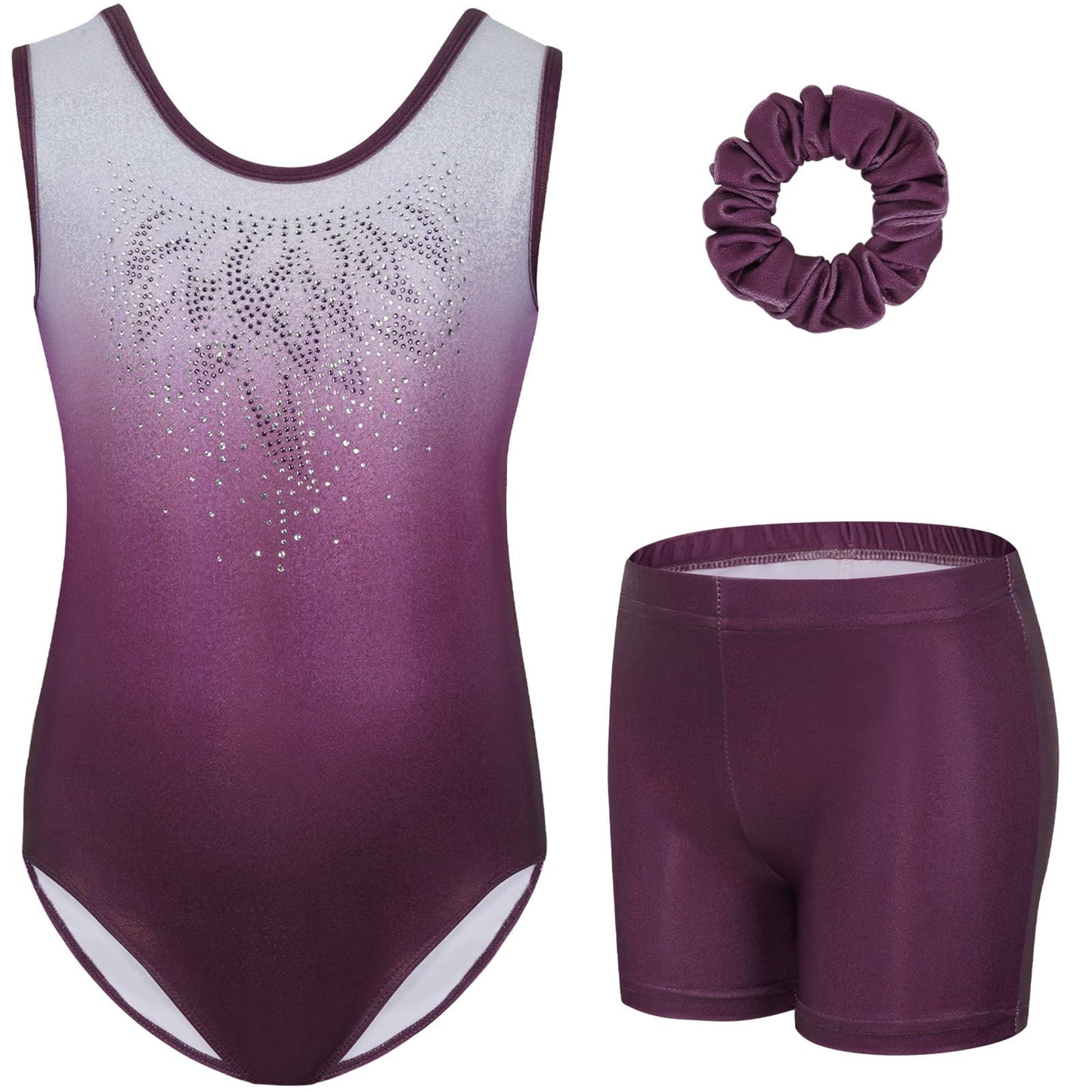 Gymnastics Leotards for Girls Sparkly Rhinestone Dance Unitards Biketards with Shorts Activewear