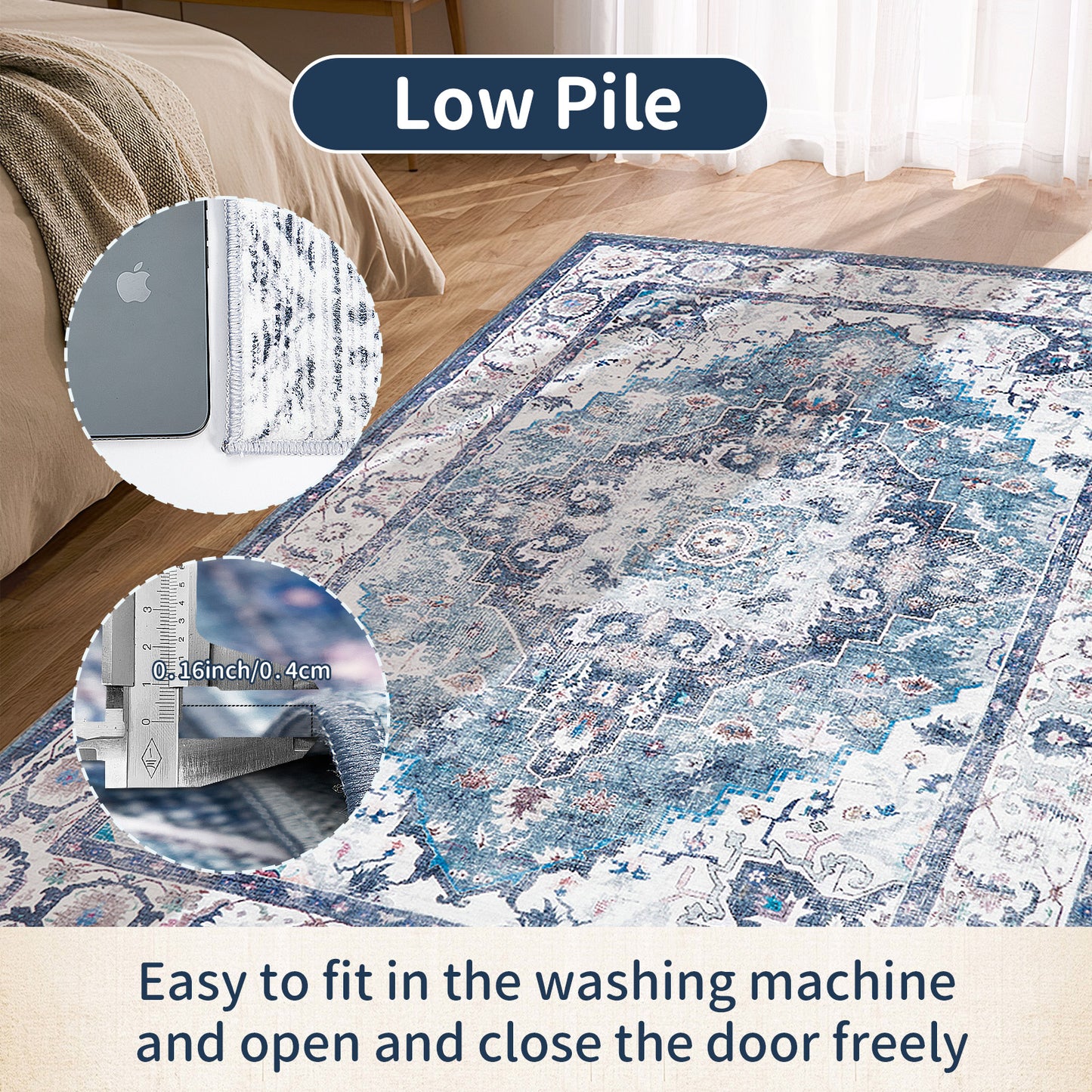 Washable Area Rug 3x5 Rugs for Living Room Retro Flowers Machine Non-Slip Bedroom Rug Vintage Trellis Throw Rug Distressed Carpet for Dining Room Office Carpet