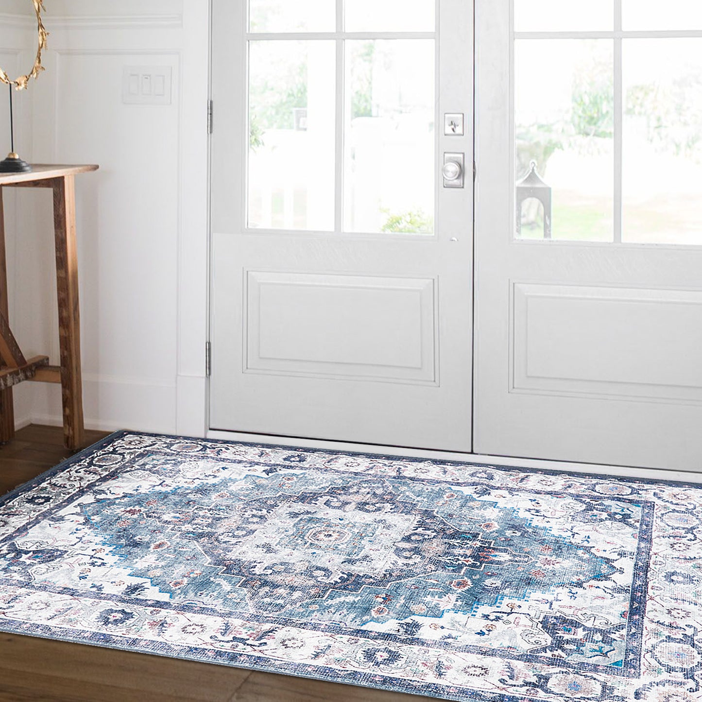 Washable Area Rug 3x5 Rugs for Living Room Retro Flowers Machine Non-Slip Bedroom Rug Vintage Trellis Throw Rug Distressed Carpet for Dining Room Office Carpet