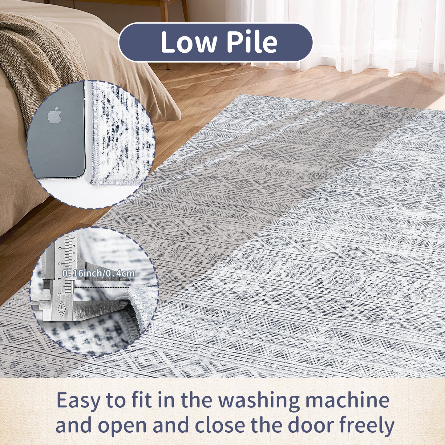 Washable Area Rug 3x5 Rugs for Living Room Retro Flowers Machine Non-Slip Bedroom Rug Vintage Trellis Throw Rug Distressed Carpet for Dining Room Office Carpet