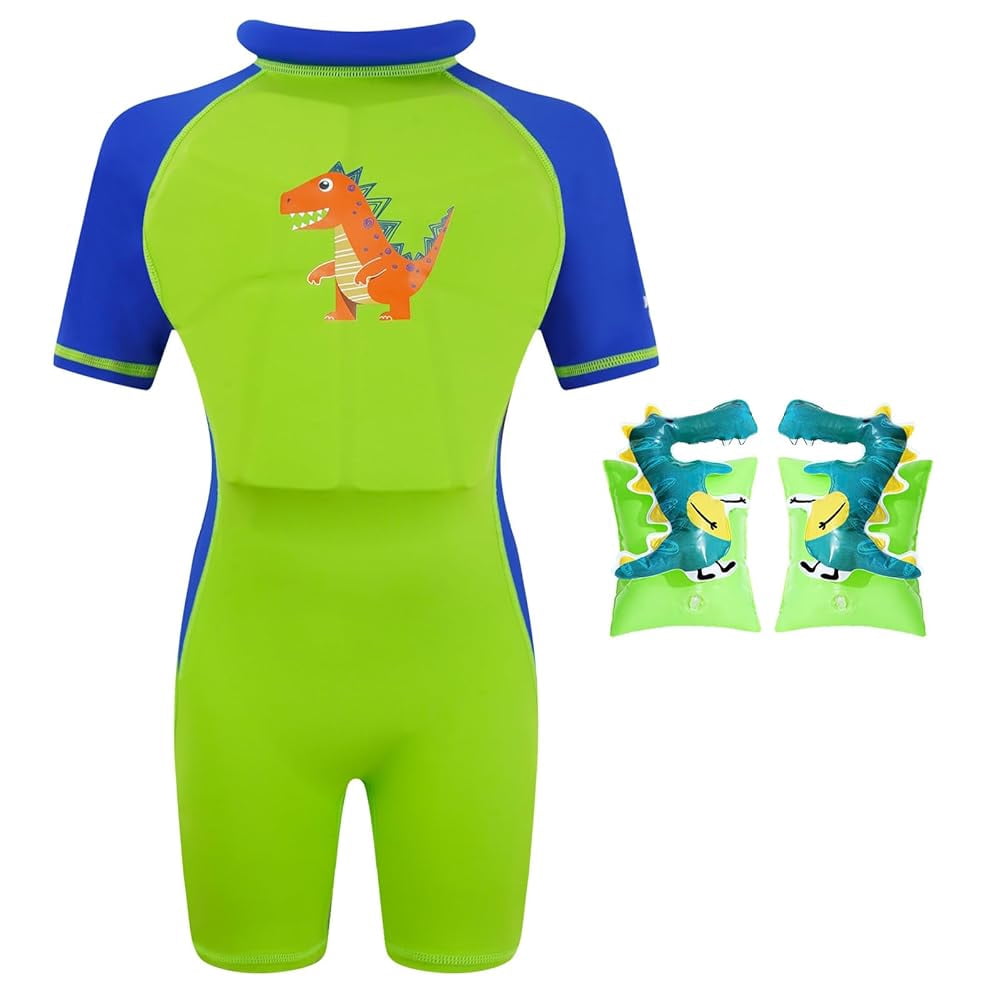 Koorium Toddler Floaties, One Piece Swimsuit with Bulit-in Floatation and Arm Wings for Boys and Girls