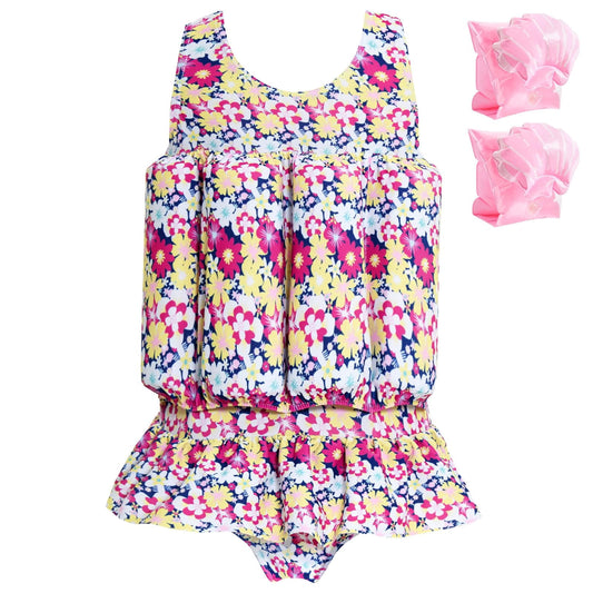 Koorium Baby Girls Flotation Swimsuit with Detachable Arm Floaties ¨C UPF 50+ Quick-Dry One-Piece Toddler Swim Vest, Swimwear with Floatation for Pool & Beach