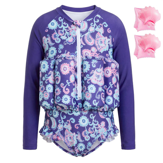 Koorium Toddler Floaties, One Piece Swimsuit with Bulit-in Floatation and Arm Wings for Boys and Girls